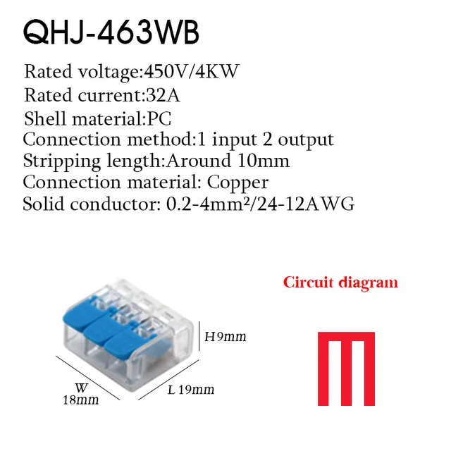 Cable Wire Connectors Mini Quick Terminal Block Universal Compact Wiring Electrical Connector Push-in For 4mm2 6mm2 Transparent 463WB