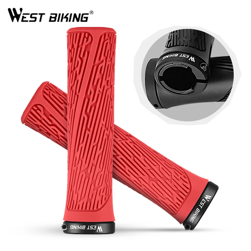 Rubber Mountain Bicycle Handlebar Grips with Unilateral Metal Lock MTB BMX Grips Red 
