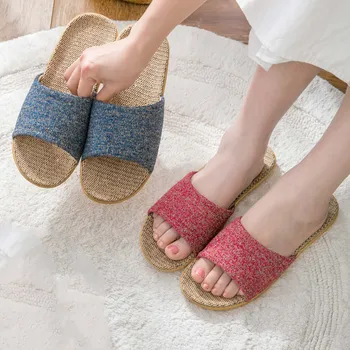 

Suihyung Linen Slippers For Women Men 2020 New Summer Casual Slides Ladies Flax Flip Flops Flats Sandals Couple Indoor Shoes