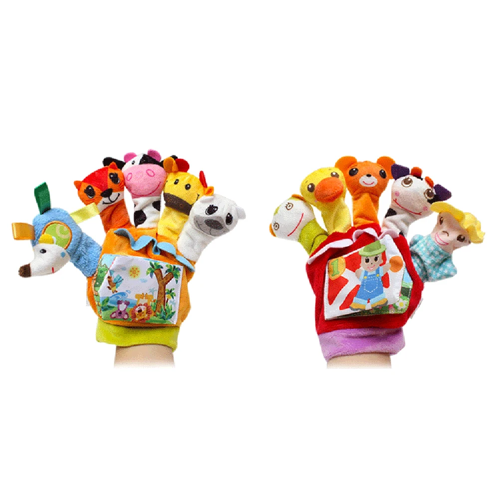 Cute Cartoon Animal Finger Doll Hand Puppets Glove Plush Toys with Cloth Book Baby Early Education Comfort Toy