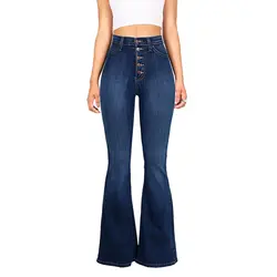 Женские винтажные Стрейчевые джинсы с высокой талией и несколькими пуговицами, женские повседневные потертые джинсовые брюки