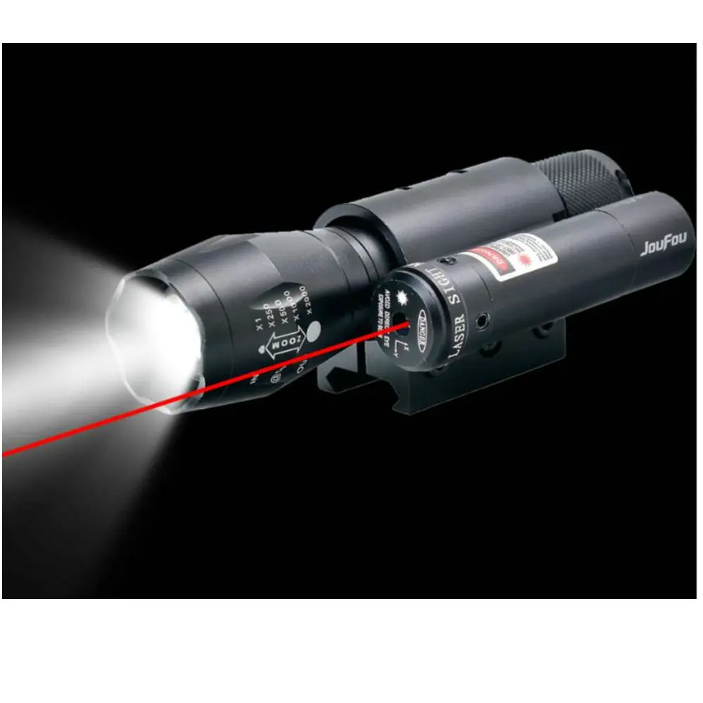 

JouFou Hunting Lights LED Flashlight Warm White Light 500 lumens High Power Zoomable Torch Red Laser 20mm Picatinny Mount