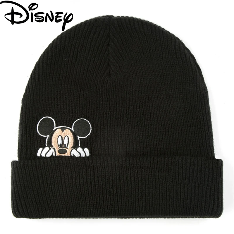 Disney Mickey Beanie Embroidery Winter Hat Cotton Embroidery Knitted Hat Cartoon Skullies Hip Hop Knit Cap Casual mens skully