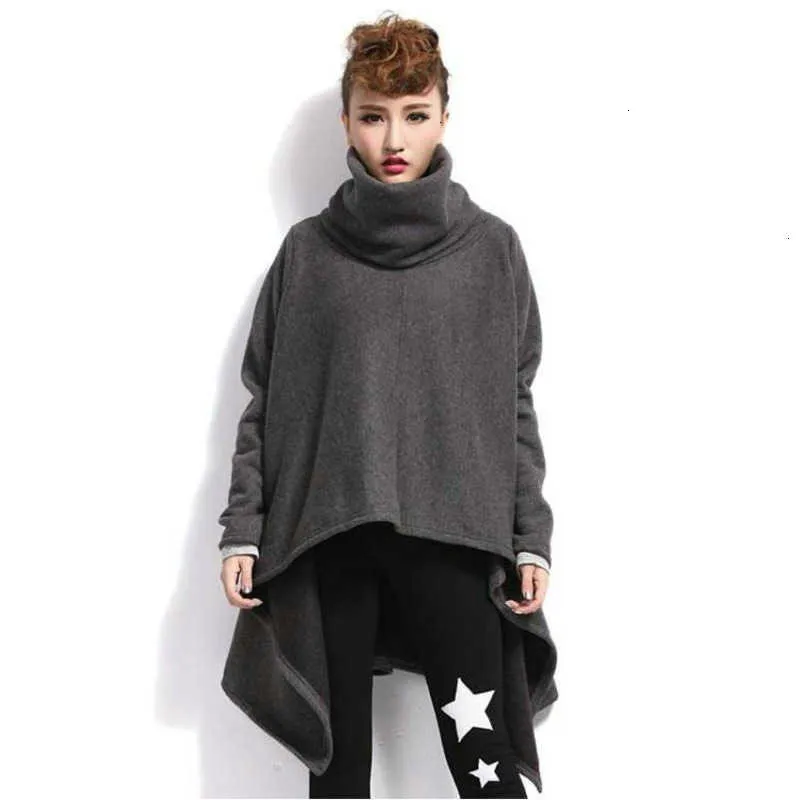 LANMREM, модная Женская толстовка с длинным рукавом, женские толстовки, Vestido, ассиметричный плюс бархатный мягкий пуловер с высоким воротником, ZF4