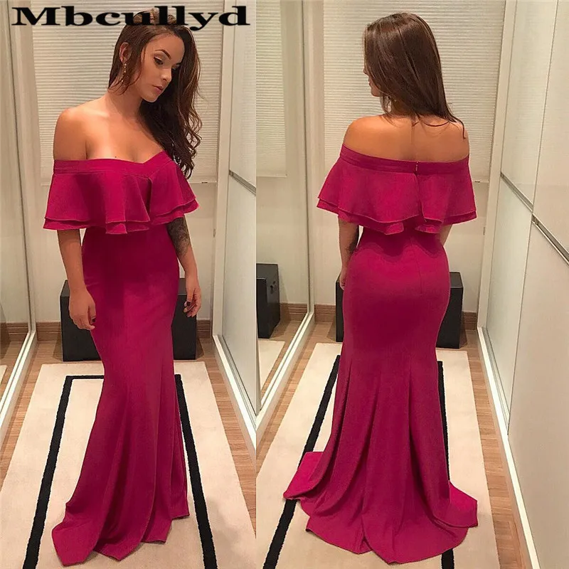 Mbcullyd Fuschia Русалка Длинные платья для выпускного вечера для женщин до 100 сексуальное атласное вечернее платье с открытыми плечами вечерние на молнии