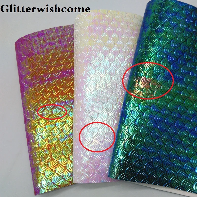 Glitterwishcome 21X29 см A4 размер винил для бантов тиснение Русалка рыбья зернистая кожа Fabirc искусственная кожа листы для бантов, GM083A