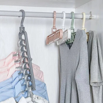 

1/3/5/7pcs 3D Space Saving Hanger Magic Clothes Hanger 9Hole Towel Hook Closet Organizer Storage Rack Color Random