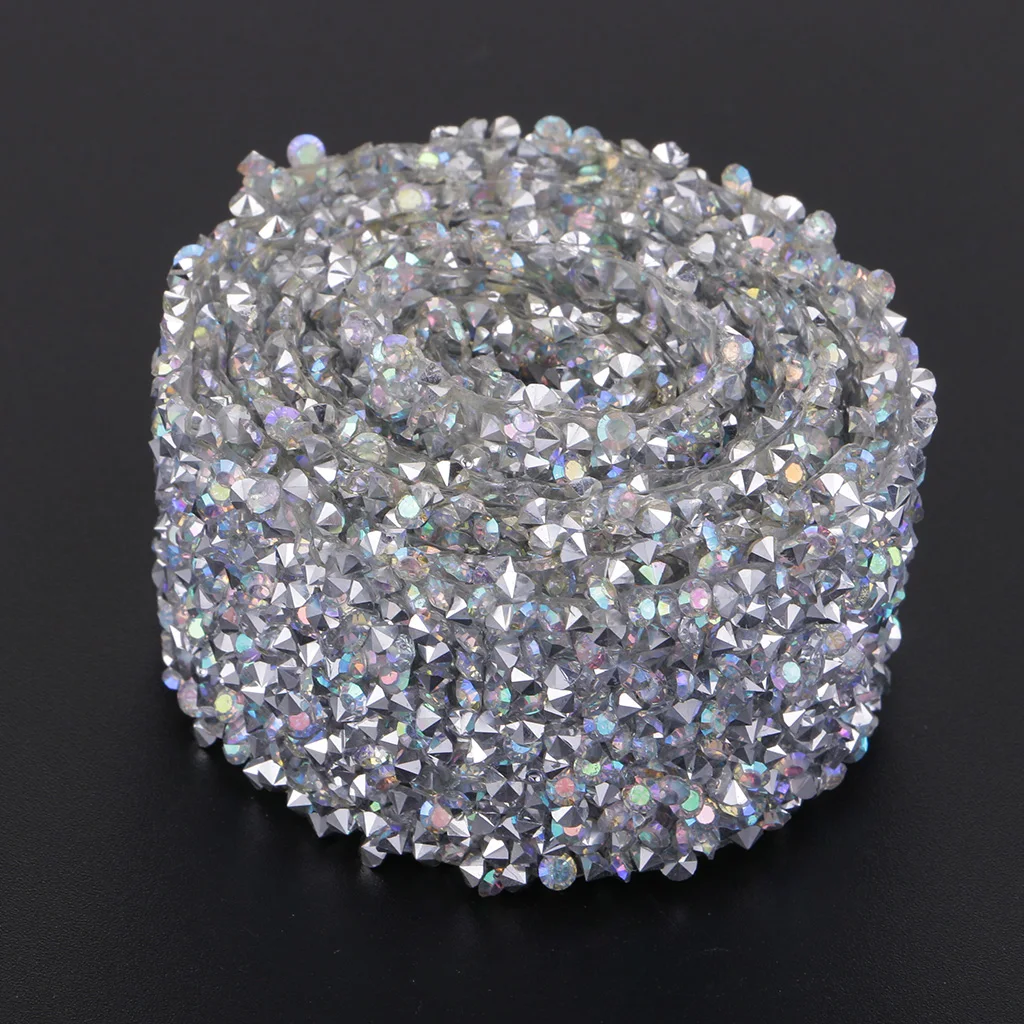 1 Yard Hotfix Glitter Crystal Rhinestone Trim Motifs Ribbon Iron On Applique