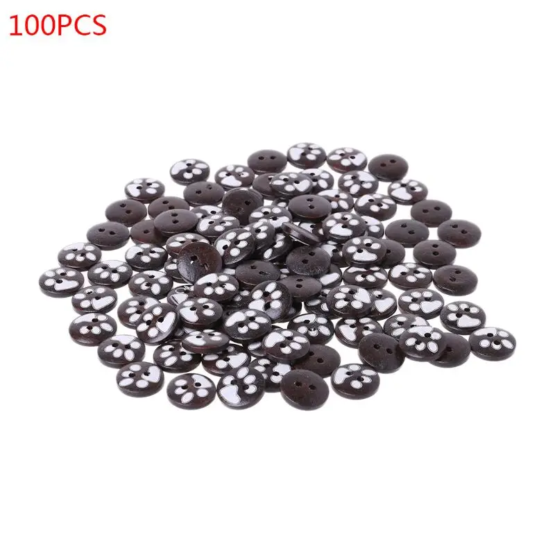 100pcs Wooden Cute Footprint Buttons for Sewing Graffiti Wedding Crafts Scrapbooking Embellishment DIY High Quality