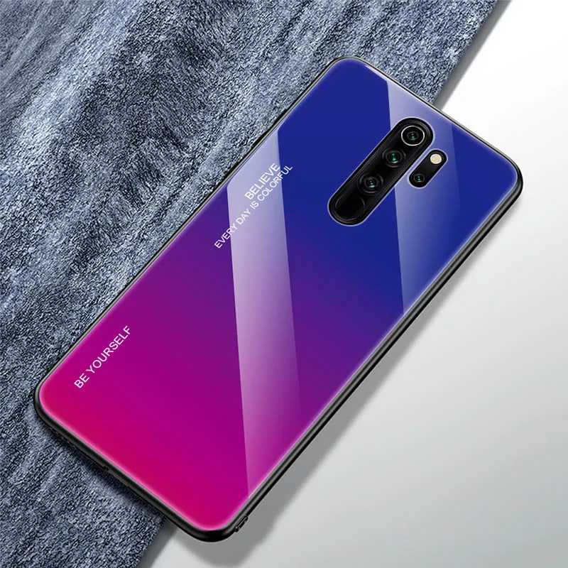 Чехол из закаленного стекла для Xiaomi Redmi Note 8 pro, чехол с градиентным бампером, жесткая задняя крышка для Redmi Note 8, чехол Global Version - Цвет: blue purple