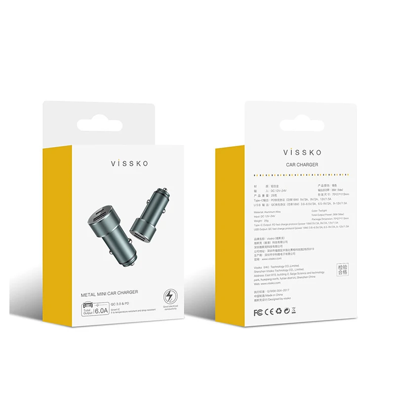 Зарядное устройство для мобильного телефона samsung iPhone s Dual usb type-C Quick Charge 3,0 Переходник usb для зарядки в машине 6A автомобильное металлическое зарядное устройство