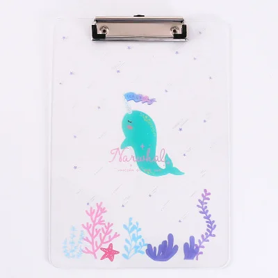 Cartoon A4 folder board simple small fresh transparent plate clamp test folder student office supplies pad board - Цвет: Green dolphin