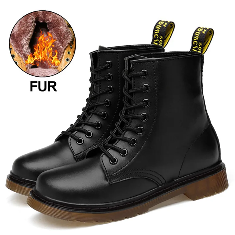 W2460-blackfur Женская обувь из натуральной кожи Зимняя обувь Обувь на теплом меху; сапоги в байкерском стиле для женщин ботинки martin Для женщин, высота до середины голени, сапоги размера плюс 46 - Цвет: W2460-blackfur