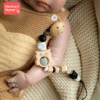 1Pc Wooden Pacifier Chain Clips Personalized Dummy Clip Baby Teether Rodent Animal Nipple Holder Silicone Beads Children's Goods 1