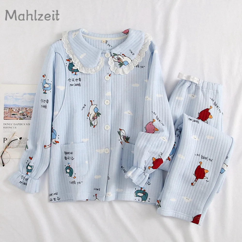 

Maternity Winter warm Nursing clothes Pregnant Women thick Sleepwear Breastfeeding pajamas pure cotton 2pcs set for nursing Mom