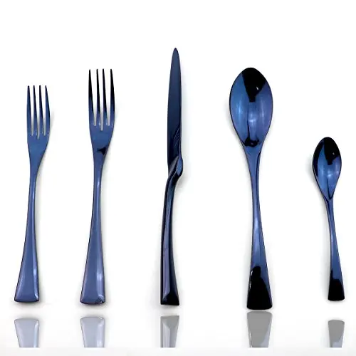 

20Pcs/Set Elegant Blue Cutlery Set Colorful Black Utensil Set Replace 18/10 Stainless Steel Mirror Polished Jubilee Serrated