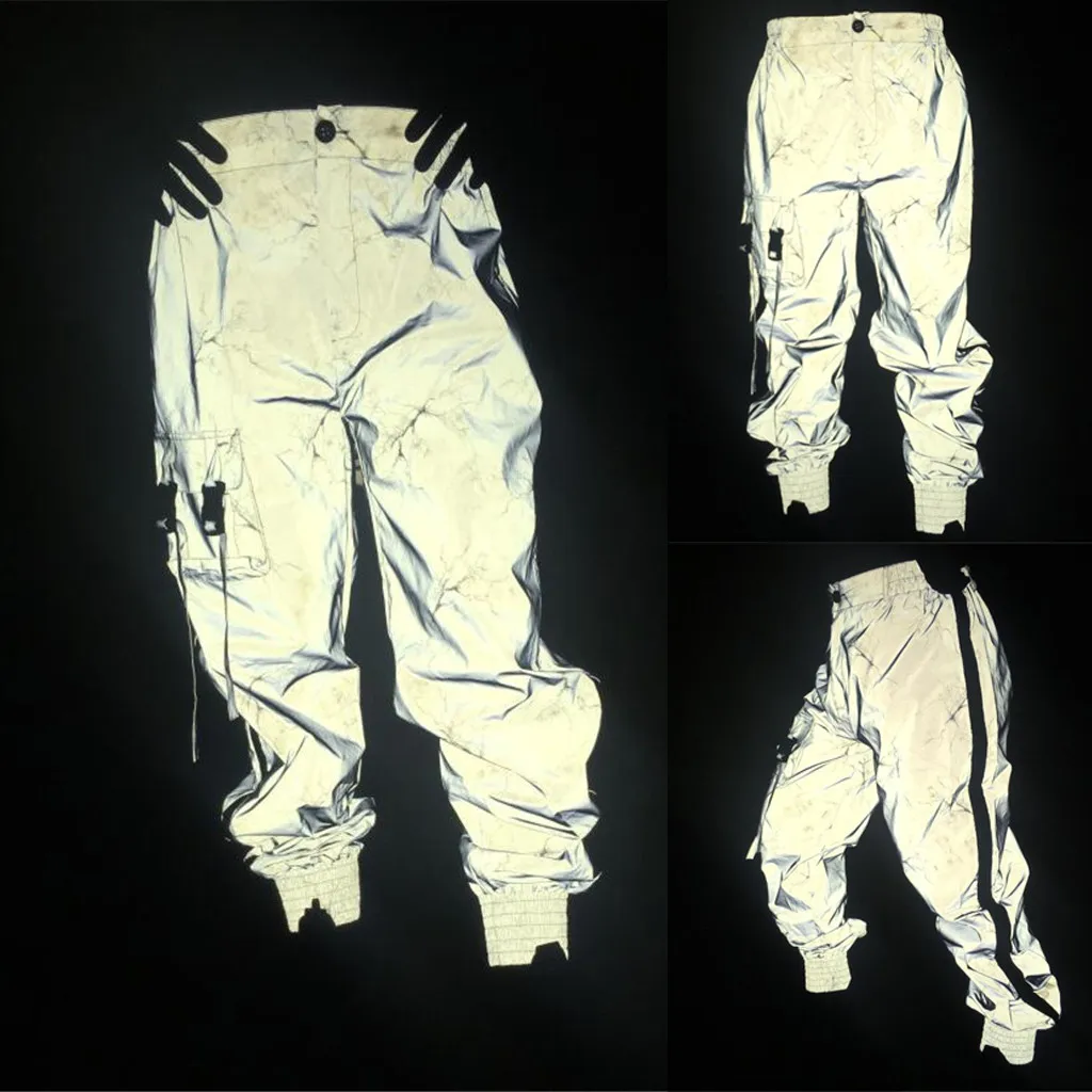 Мужские брюки-карго в уличном стиле; светоотражающие тактические брюки в стиле хип-хоп; спортивные брюки; яркие длинные брюки для пар; комбинезоны; pantalones hombre