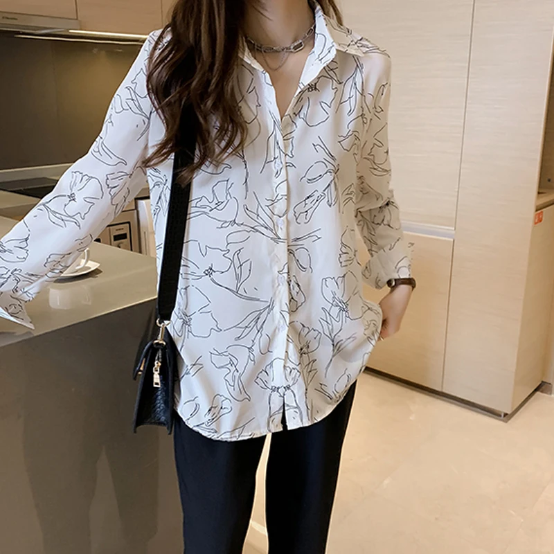 Женская винтажная шифоновая блузка женские топы весна 2020 элегантная Свободная с