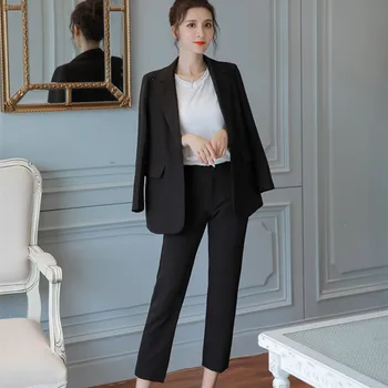 

Fashion Autumn Women's High Quality Temperament Single Button Suit Coat And Fashion Pencil Pant Work Style Slim Pant Suit