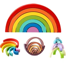 Ensemble de jouets en bois Montessori en arc en ciel, blocs de construction, jeu d'empilage en bois, géométrie, jouets éducatifs créatifs, cadeau, 1 ensemble