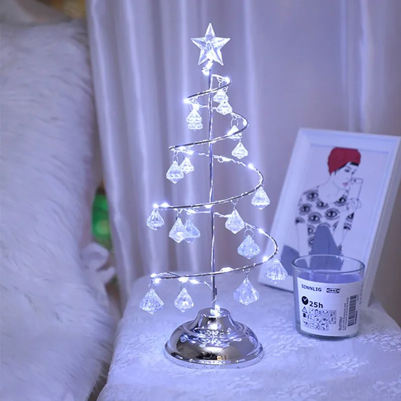 

Mini Crystal Christmas Tree Table Lamp Bedroom LED Night Light Winter Home Living Room Study Decor Ambient Lighting Supplies NEW