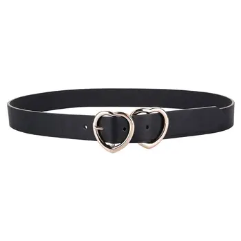 

Lady Fashion Casual Wild Belts Pants Waist Band Black PU Faux Leather Heart Metal Buckle Head Women Belt