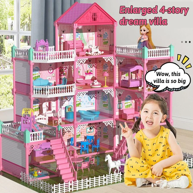 New Big Size Girls Princess Villa Toy Handmade Doll House Castle DIY House  Toy Dollhouse Birthday Gifts Educational Toys