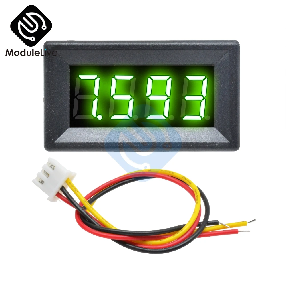 Зеленый DC 0-100V 4 бит 0,36 дюйма 0,36 ''Цифровой вольтметр светодиодный панель Электрический чехол для тестера 3 провода 12 В 24 в 48 в - Цвет: Зеленый
