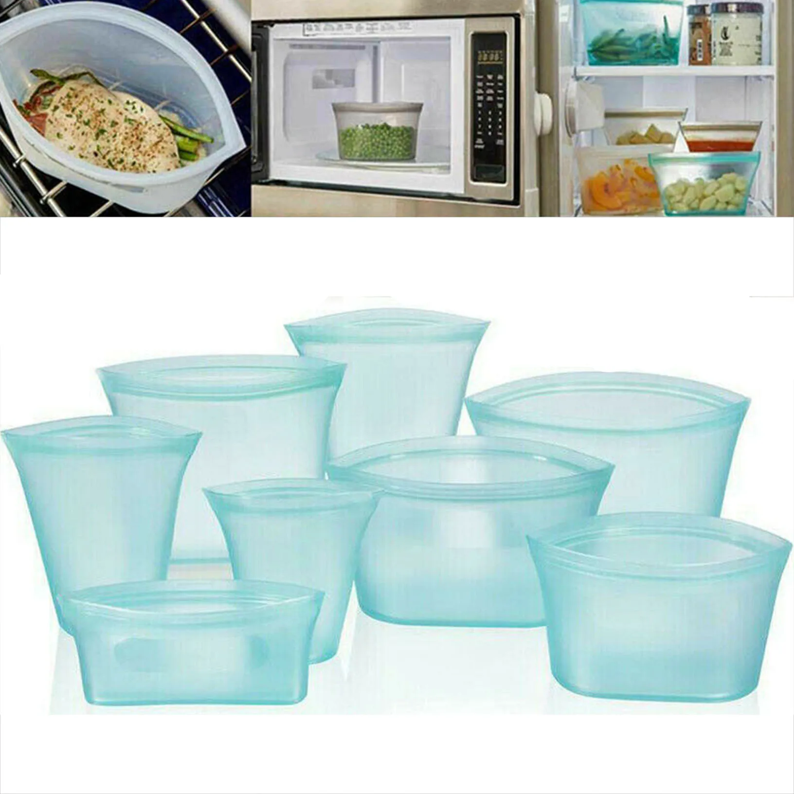Kitchen Organizer Food Container Reusable Silicone Food Bag Creative Refrigerator Storage Fresh Leakproof Sealed Ziplock Bags