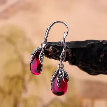 

manufacturers direct marketing new Thai silver earrings S925 pure silver red corundum eardrop archaize cross-border