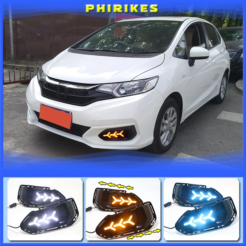 

Для Honda Jazz Fit 2018 поворотник желтое реле сигнала водонепроницаемое автомобильное ДХО 12 В светодиодные дневные ходовые огсветильник противотуманные фары