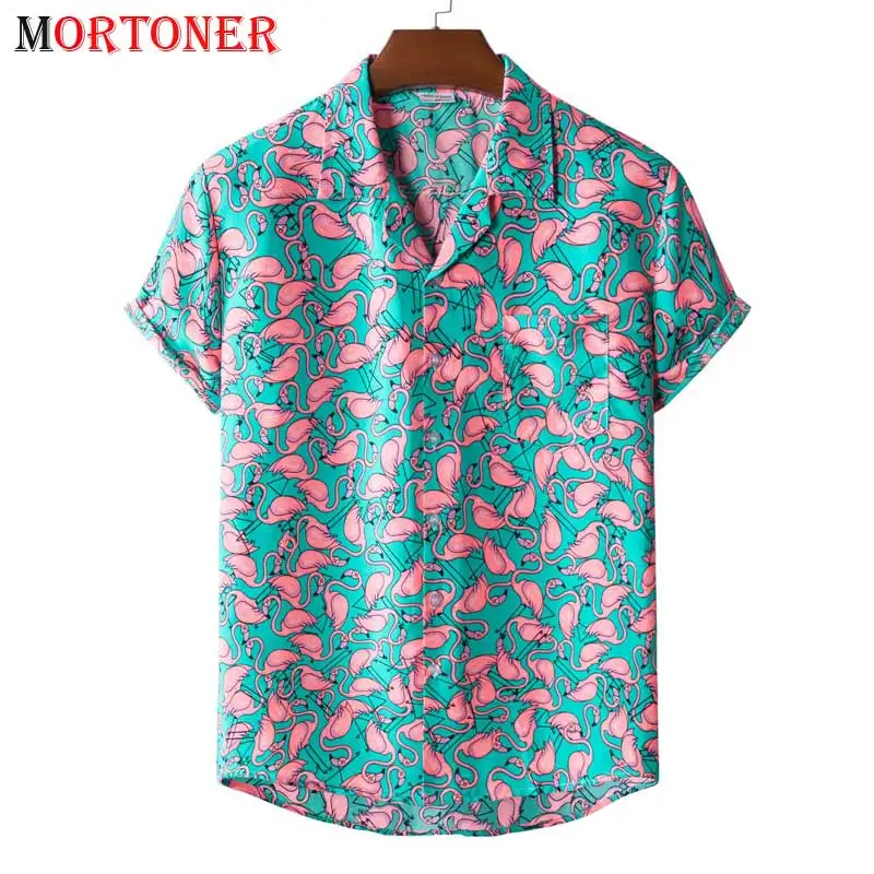 Стильная рубашка с принтом фламинго гавайская Алоха мужская лето 2021 новые