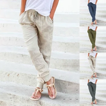 

High waist sporty pants women loose casual sporty streetwear trousers Women's Tapered Pants Linen Drawstring pants