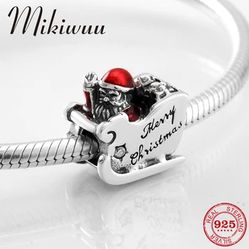 

Happy Christmas Santa Claus sled 925 Sterling Silver charms bead Jewelry Making Fit Original Mikiwuu Charms DIY Bracelet