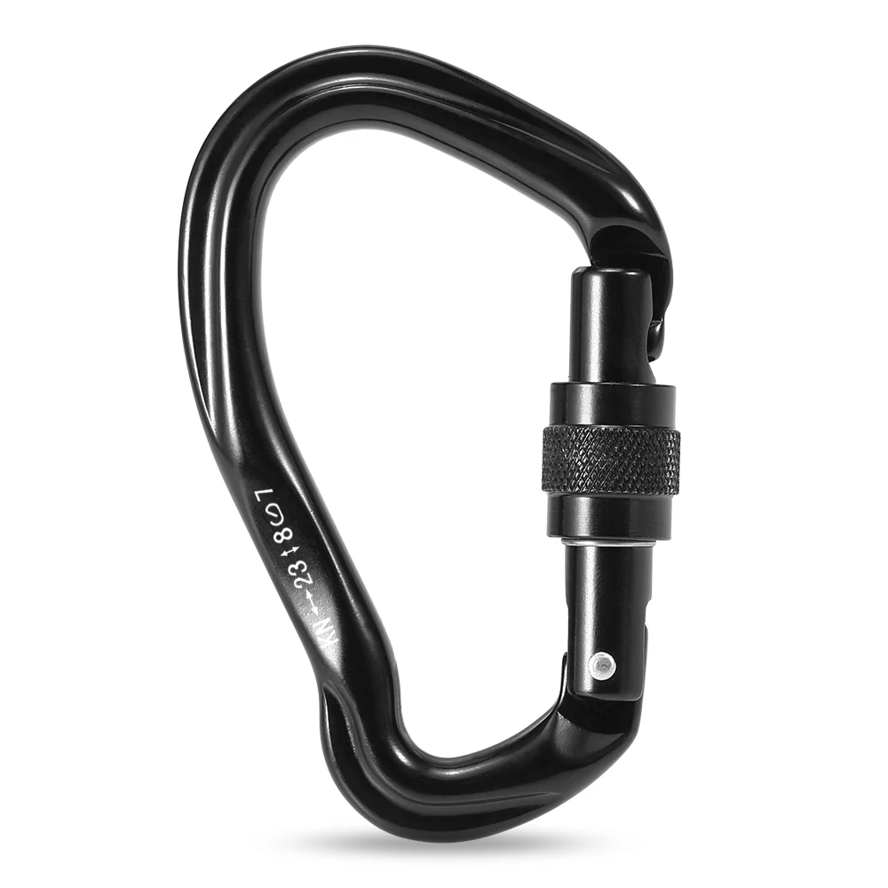 Black Screw locking 23KN Автоматическая блокировка ворот карабин Сверхмощный D форма пряжки пакет d-кольцо карабин скалолазание вертлюга гамак фиксирующий Зажим - Color: Black Screw locking