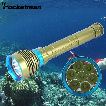 

Powerful 7 LED diving flashlight underwater hunting torch 200M scuba searchlight lantern powered by 3X18650 / 26650 battery