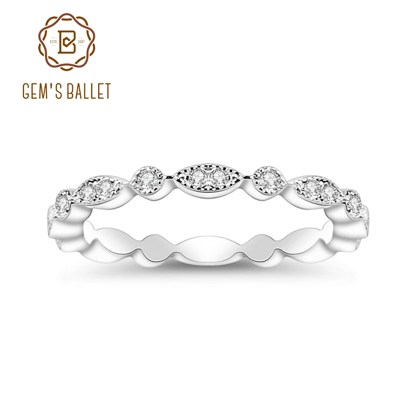 

GEM'S BALLET 0.008Ct Moissanite Ring EF color Eternity Band 925 Sterling Silver Wedding Band For Women Fine Jewelry