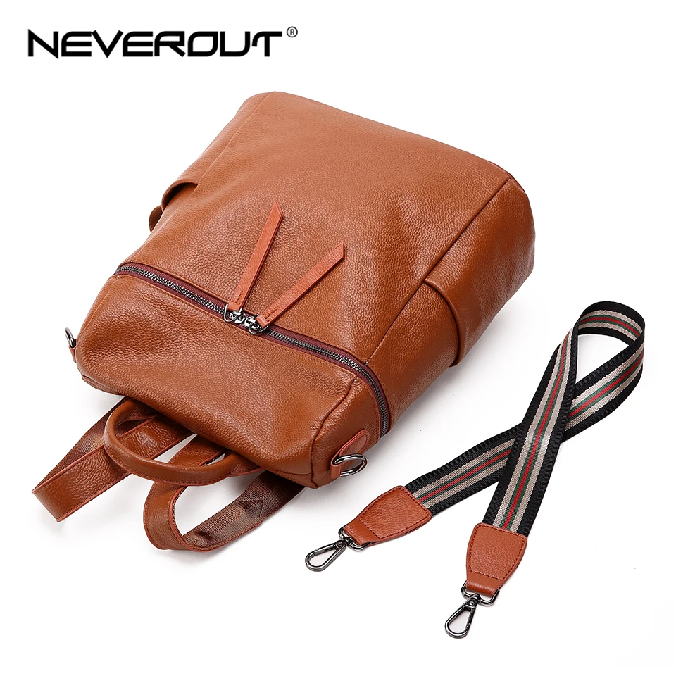 NEVEROUT, 3 цвета, рюкзак из натуральной кожи, женская сумка на плечо, одноцветная, на молнии, школьные сумки для женщин, модный рюкзак для путешествий