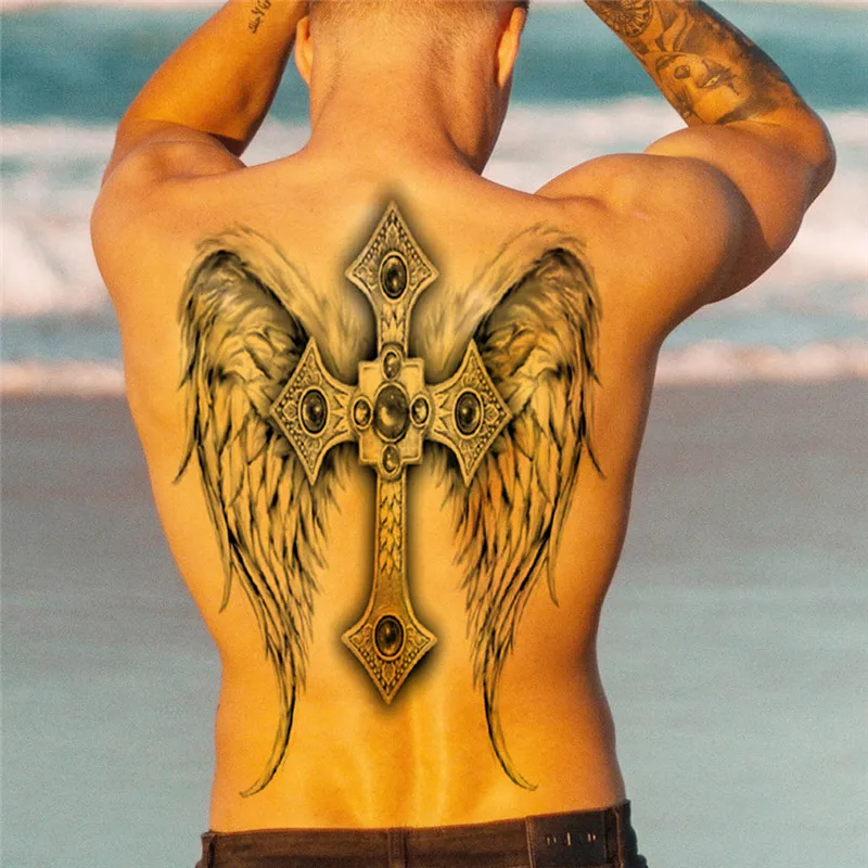 Waterproof Big Full Back Chest Tattoo large tattoo stickers fish wolf Tiger Dragon temporary flash tattoos cool men women tattoo sticker temporary tattoos