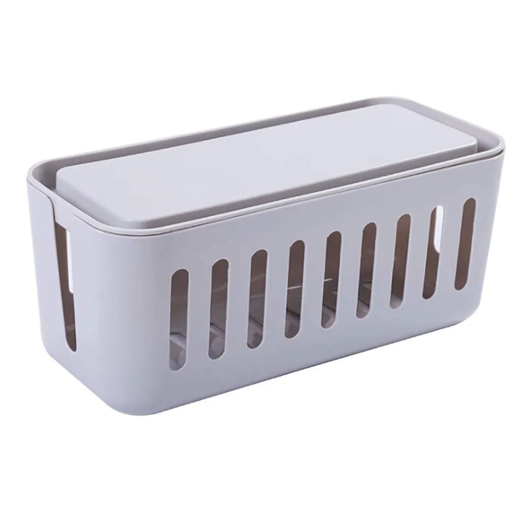 Gray 1PC Cable Storage Box Wire Management Socket Tidy Organizer Home Room Container Power Strip Wire Cable Management Box - Color: Gray