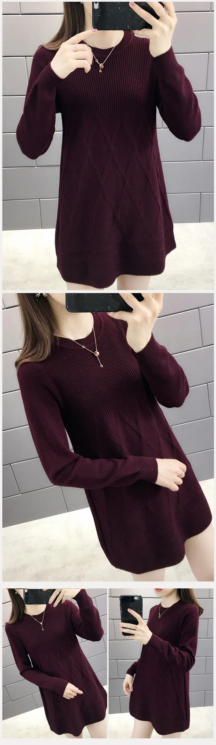 2019 Новая блузка средней длины на осень и зиму-Женские Sweater-0d930 до колена
