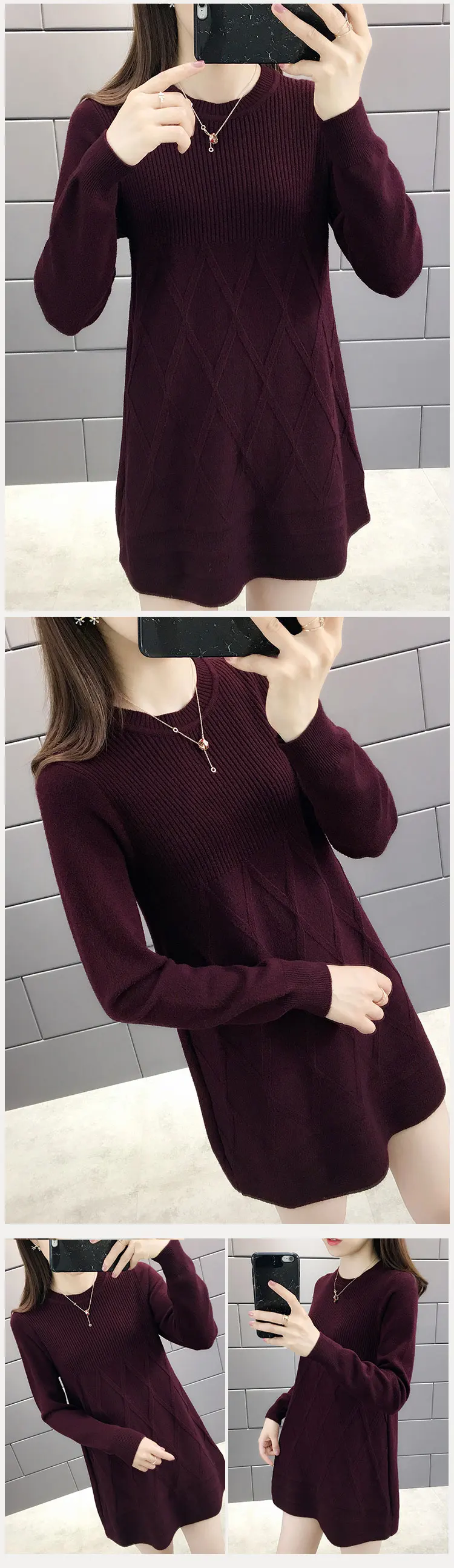 Новинка, осенняя и зимняя блузка средней длины, женские Sweater-0d930 до колена