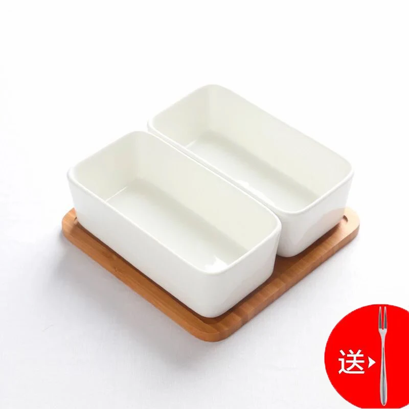 Японская керамическая тарелка для фруктов из бамбука и дерева сухофрукты тарелка для закуски поднос для хранения еды разделительный поднос салатник деревянный поднос - Color: 2pcs-A5