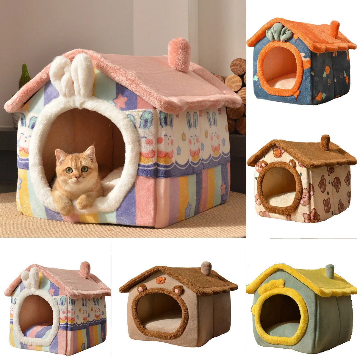 

Removable Pet House Enclosed Puppy Kennel Mat For Dog Cat Animals Nest Cushion Sofa Bed Cat House Bed Products For Teddy Cat