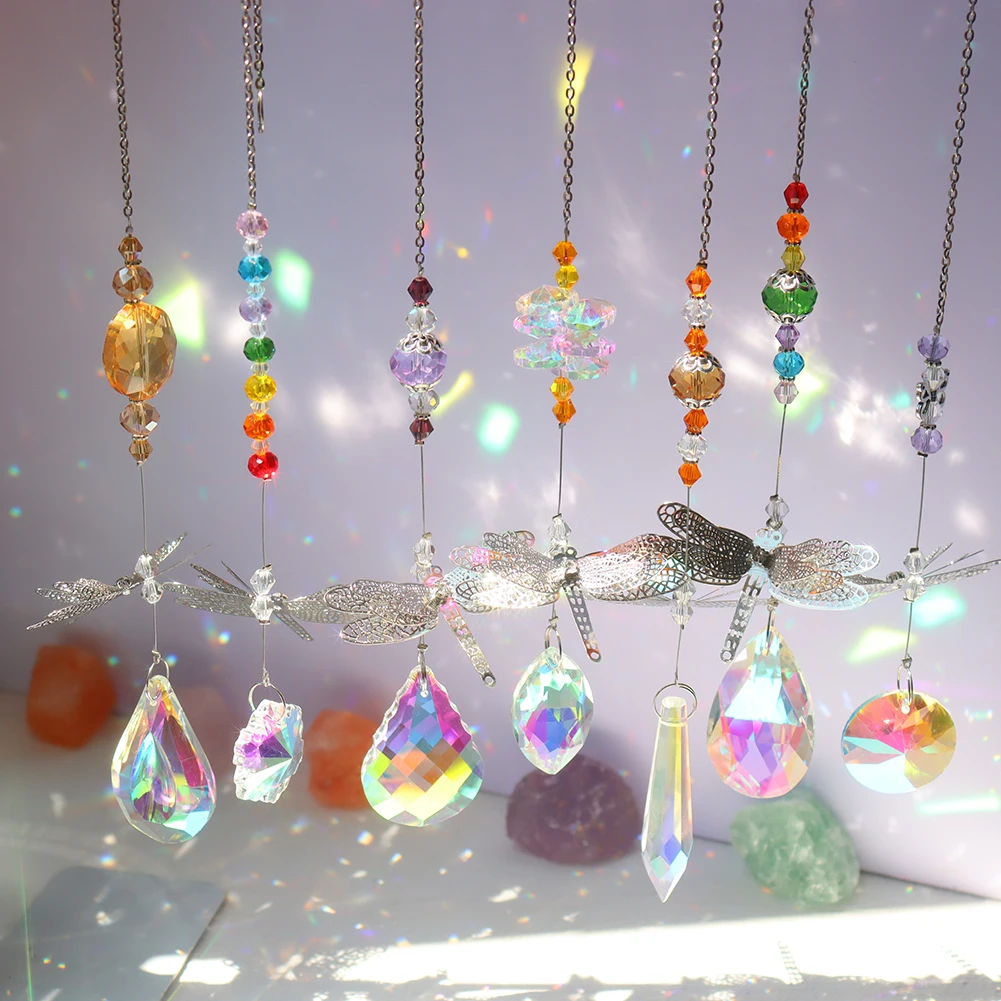 Crystal Windchimes Sun Catchers Dragonfly Butterfly Hanging Pendant Dream Catcher Wind Chimes for Home Garden Window Chandelier sun catcher,crystal pendant,sun catchers,window ornament