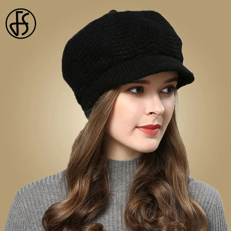 Black Beanies FS теплые зимние шапки для женщин Skullies Beanies Hand Made Hat Новая Осенняя женская вязаная шапка Фиолетовый Черный Красный Sombrero Mujer - Цвет: Black Beanies
