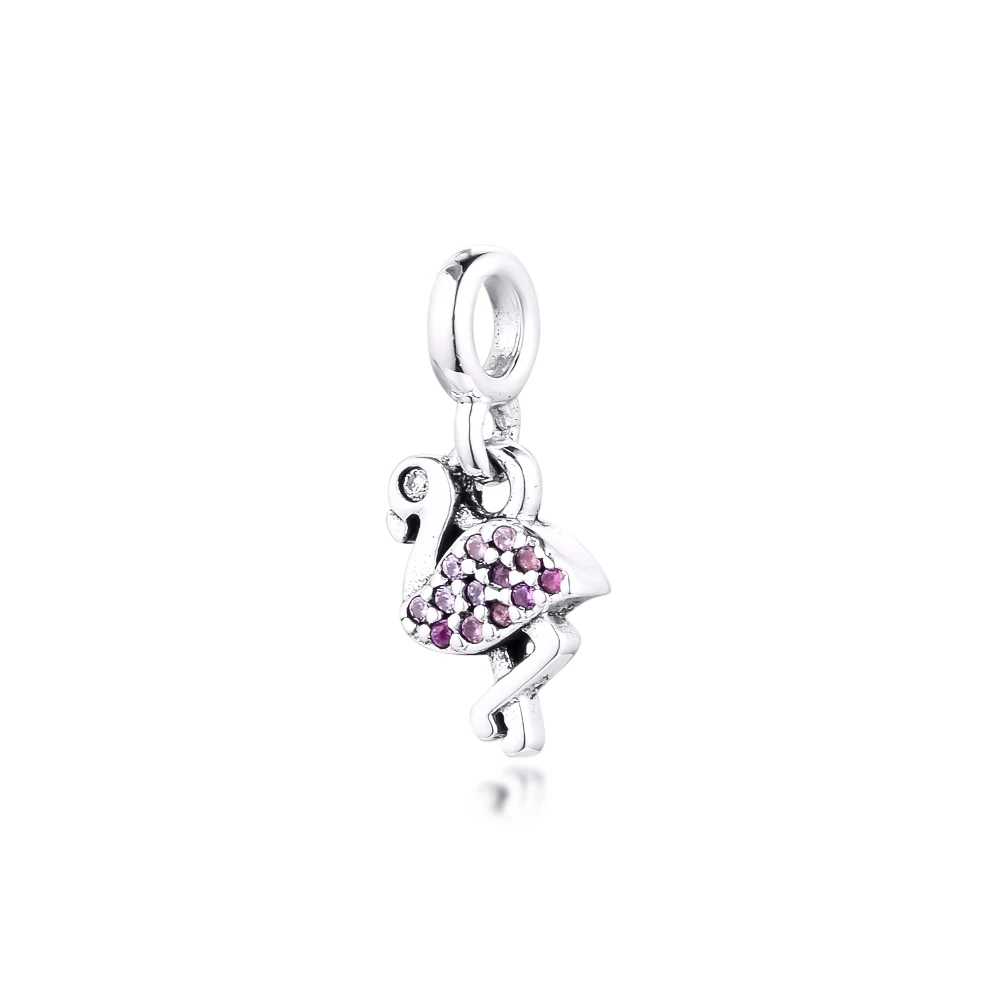 

Fits For 925 Silver Bracelets My Pink Flamingo Dangle DIY Beads For Jewelry Making Small Hole Me Charm Sterling Silver Charms
