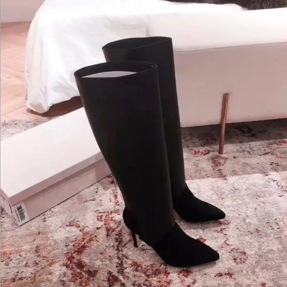Red Wine Long Boots Women Pointed Toe Thin Heel Booties Knee High Boots Women Knight Boot New Design