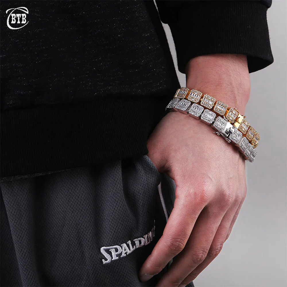 

Mens 1 Row Bling CZ Bracelets Hip Hop Gold Silver Square Cubic Zirconia Pave All Iced Out Tennis Chain Punk Bracelet for Gift