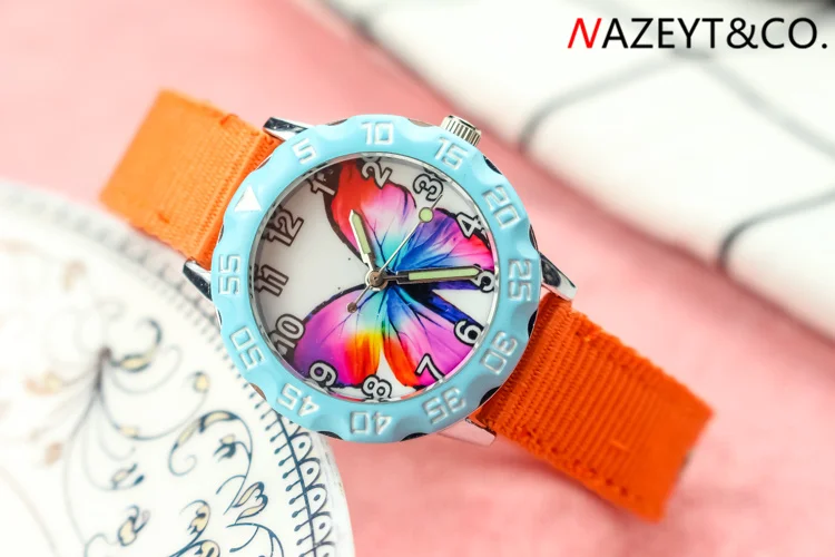 orange sky blue Дропшиппинг мультфильм 3D Бабочка Детские часы маленькие светящиеся для мальчиков и девочек руки Спортивные кварцевые наручные часы дети нейлон подарок часы - Цвет: orange sky blue